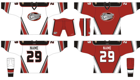 The proposed ice hockey jerseys. There will be a small patch with the Anaheim Duck’s patch on it. Photo courtesy of Tiffany Wilmer.