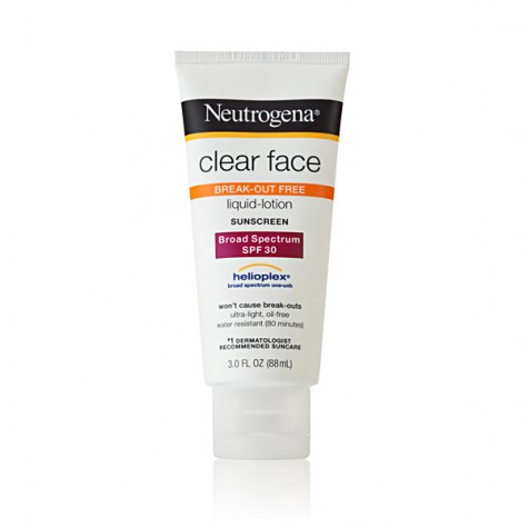 Most sunscreen brands make face to help keep your skin clear. Photo credit: http://www.neutrogena.com/product/clear+face+liquid+lotion+sunscreen+broad+spectrum+spf+30.do?sortby=ourPicks
