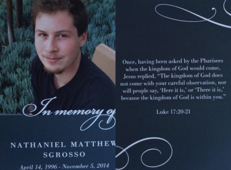 (left: front, right: back) The card that was handed out at Nathan's celebration of life. Photo credit: Nathan's family.