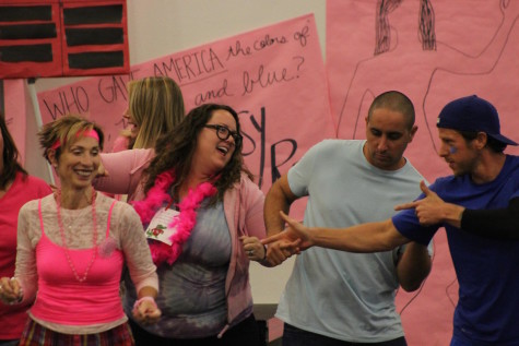 Teachers got into the "spirit" of the assembly, opening the event with a dance together. "We wanted to show the students that this rally is meant for fun together," Zazvrskey said. Photo taken by Ethan Shicks.