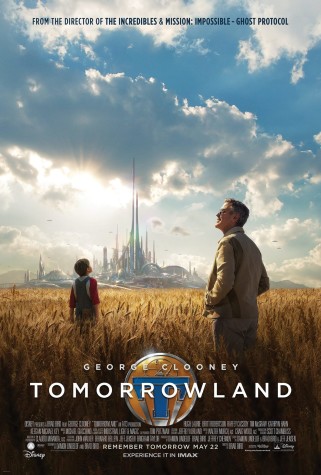 A poster from the movie depicts a young and old Frank Walker (George Clooney) outside of Tomorrowland. Can you find Space Mountain in the the city?