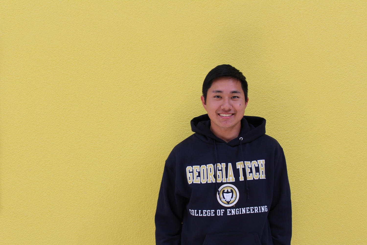 Senior David Zhou sports a Georgia Tech engineering sweatshirt. Photo taken by Skylar Todd. 